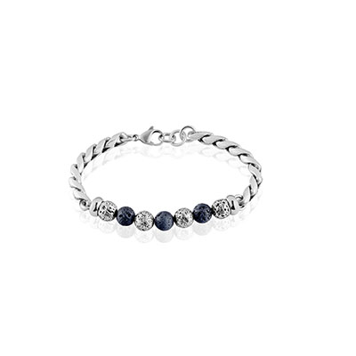 Bracelet Gulustan Acier Gris Vieilli Pierres De Lave